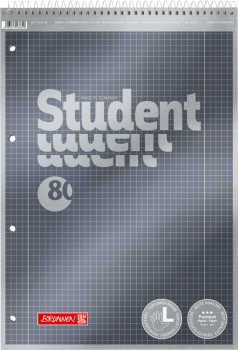 BRUNNEN Collegeblock Premium Student Spirale oben | A4, Lineatur 28, kariert, 80 Blatt, anthrazit