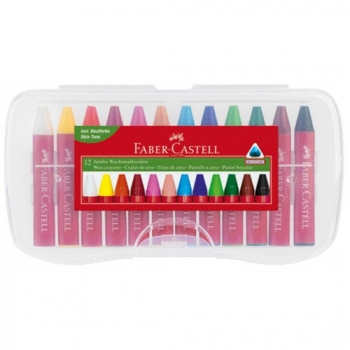 Faber Castell Wachsmalstifte Jumbo 12Stk./Pack. in wiederverschließbarer Kunststoffbox 12 verschiedene Farben