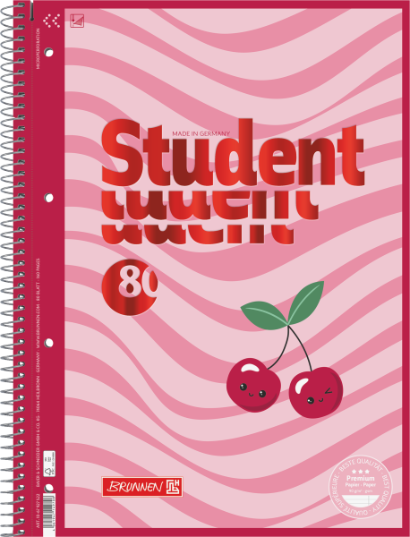 BRUNNEN Collegeblock Premium Student Fruity Love A4, liniert mit Randlinie innen und außen