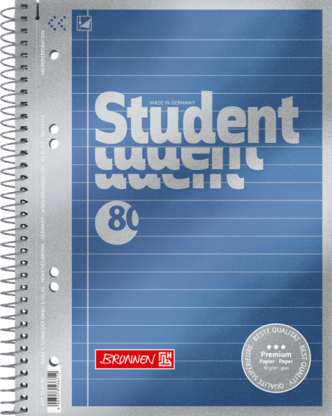 Collegeblock Premium Student | A5, Lineatur 4, liniert, 80 Blatt, blau