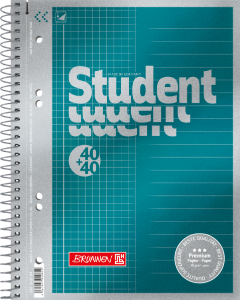 Collegeblock Premium Student | A5, DUO, kariert/liniert, 80 Blatt, petrol