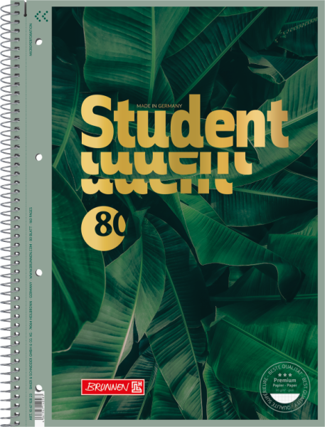BRUNNEN Collegeblock Premium Student "Jungle" | A4, Lineatur 28, kariert, 80 Blatt