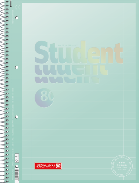 BRUNNEN Collegeblock Premium Student | A4, Lineatur 27, liniert, 80 Blatt, pastellmint