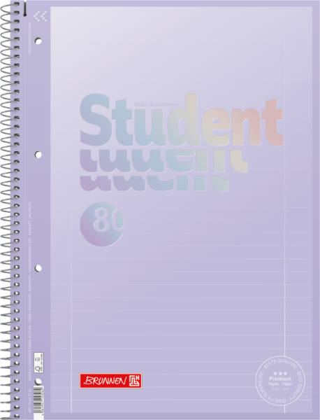 BRUNNEN Collegeblock Premium Student | A4, Lineatur 27, liniert, 80 Blatt, pastelllila