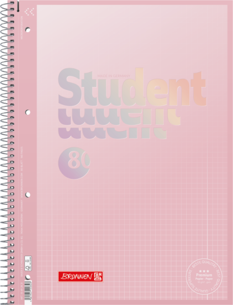 BRUNNEN Collegeblock Premium Student | A4, Lineatur 28, kariert, 80 Blatt, pastellrosa