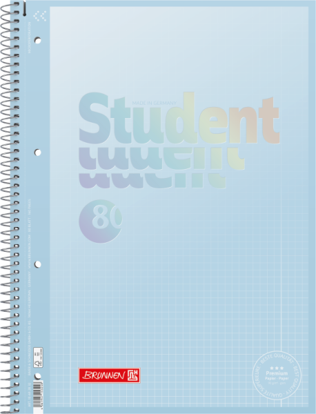 BRUNNEN Collegeblock Premium Student | A4, Lineatur 28, kariert, 80 Blatt, pastellblau