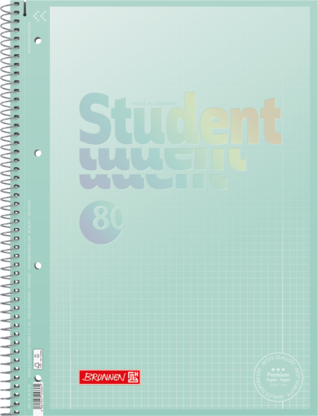 BRUNNEN Collegeblock Premium Student | A4, Lineatur 28, kariert, 80 Blatt, pastellmint