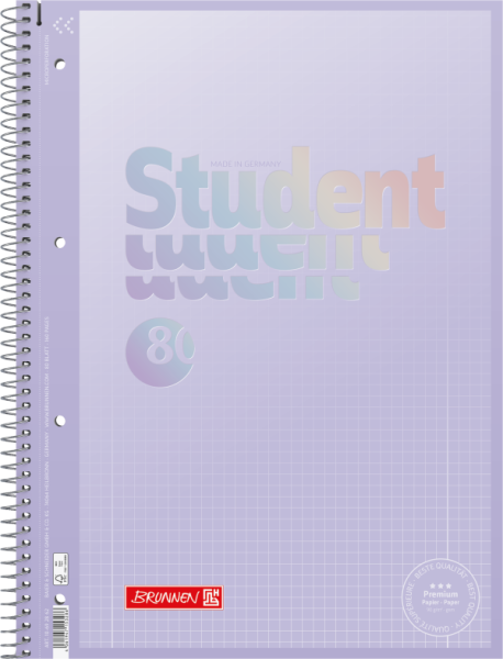 BRUNNEN Collegeblock Premium Student | A4, Lineatur 28, kariert, 80 Blatt, pastelllila