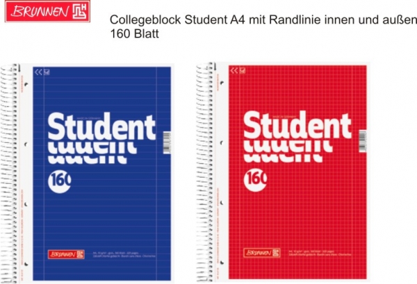 BRUNNEN Collegeblock Student A4 mit Randlinie innen und außen 160Bl.