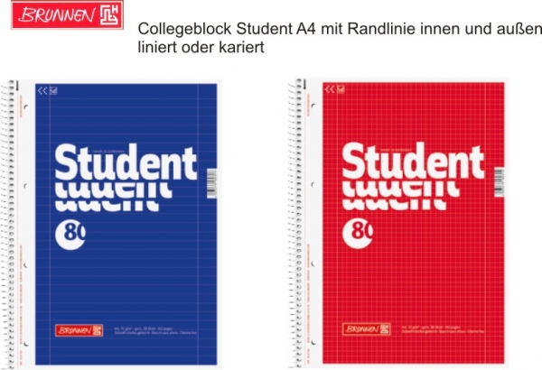 BRUNNEN Collegeblock Student A4 mit Randlinie innen und außen