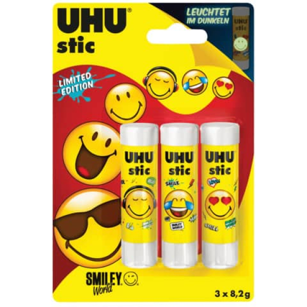 UHU Klebestift Stic 3 x 8,2g, Limited Edition Smiley World